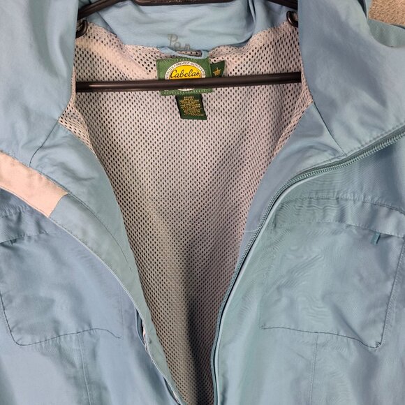 Womens Cabelas Blue Hooded Rain Jacket Full Zip 100% Nylon Waterproof Size L - Picture 3 of 7